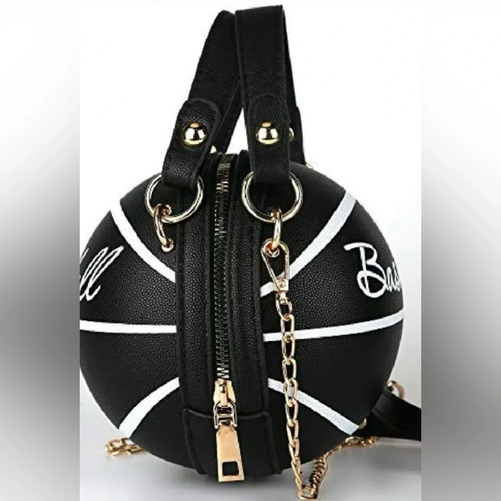 Basketball Shaped New PU Crossbody Bag - Black - Picture 3 of 3
